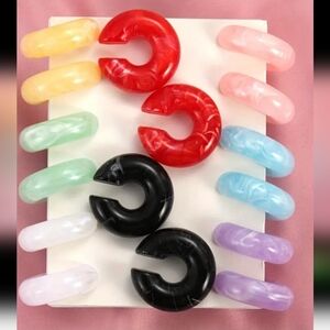 6 Pairs Bohemian Chic Style Large Size Acrylic C-Shaped Clip Earrings for Women
